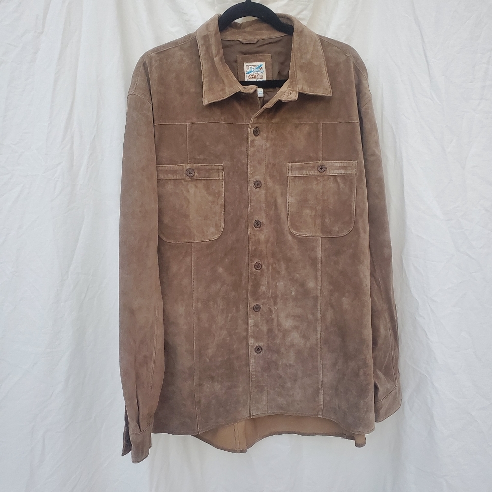 Mens, Leather, shirt, Light Brown, Travel Smith, Large.